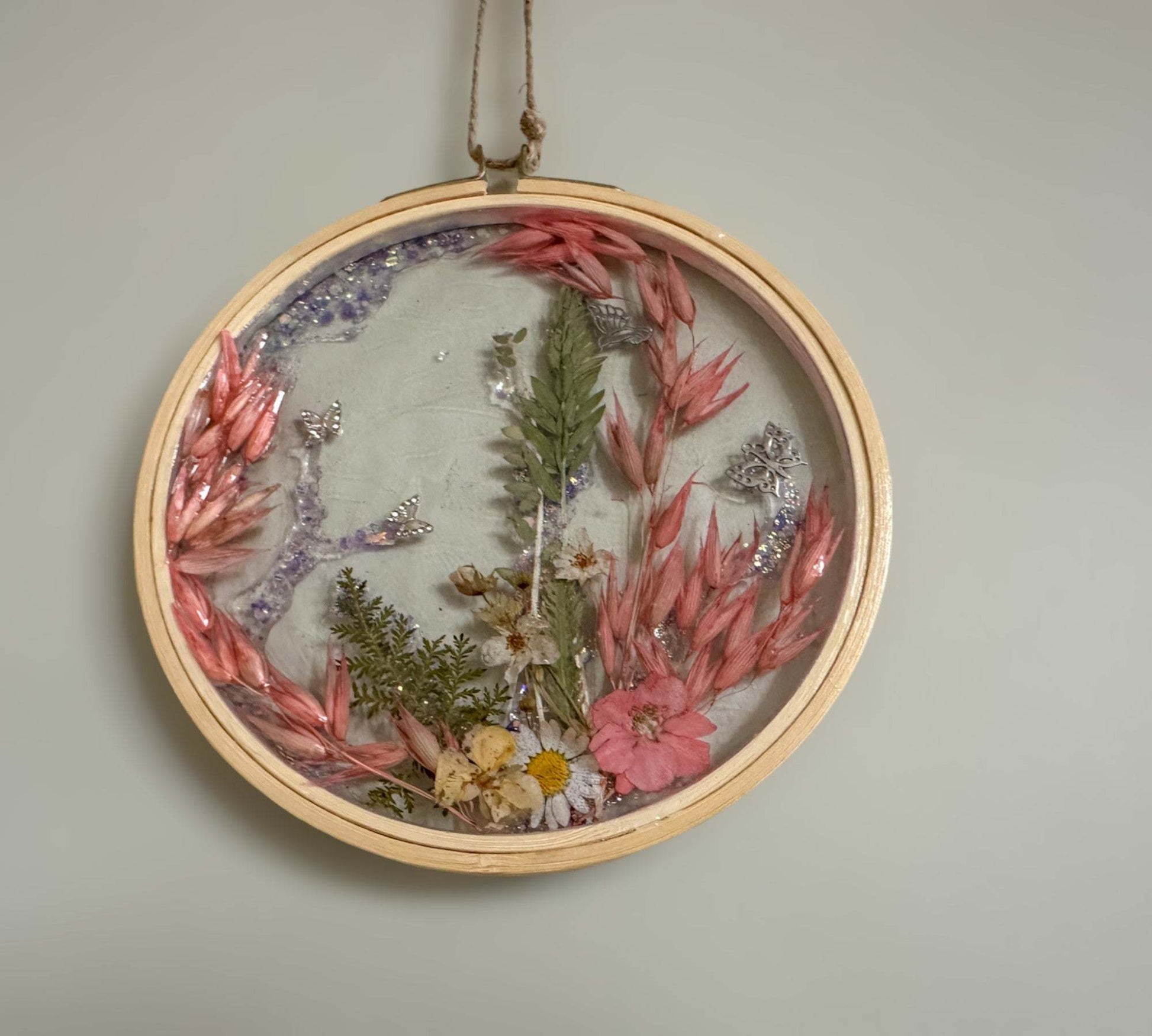 Attrape-soleil de jardin Pretty in Pink - Fait main avec de vraies fleurs séchées