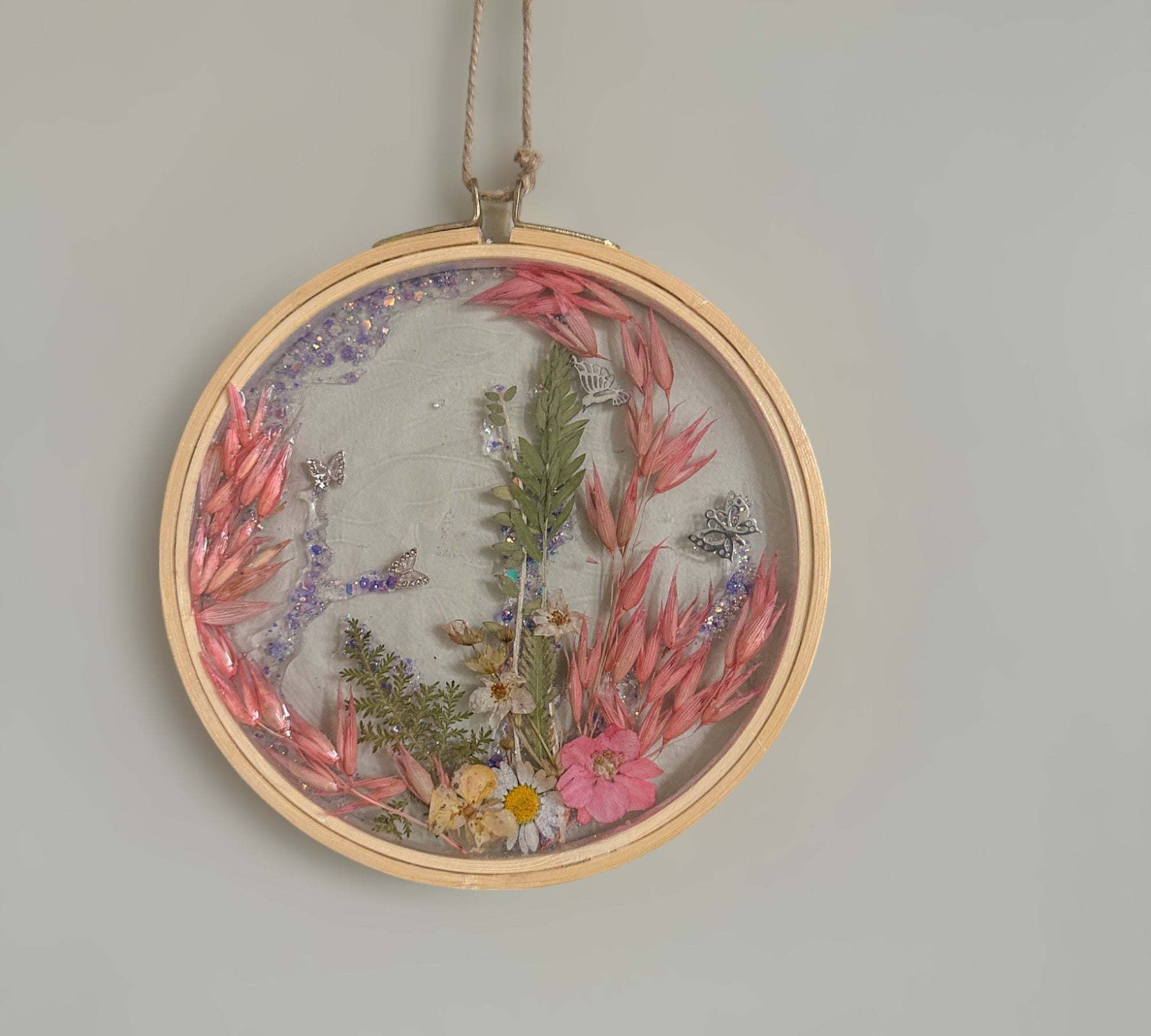 Attrape-soleil de jardin Pretty in Pink - Fait main avec de vraies fleurs séchées