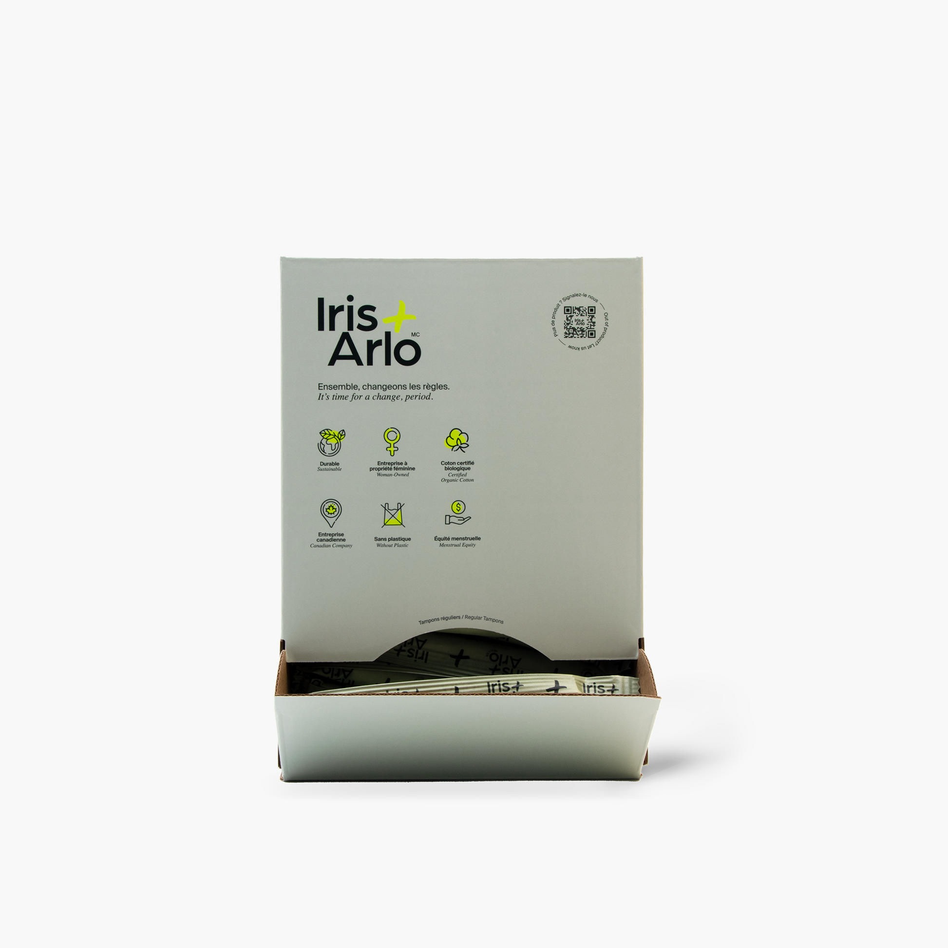 Distributeur mural en carton, tampons 100 % coton biologique