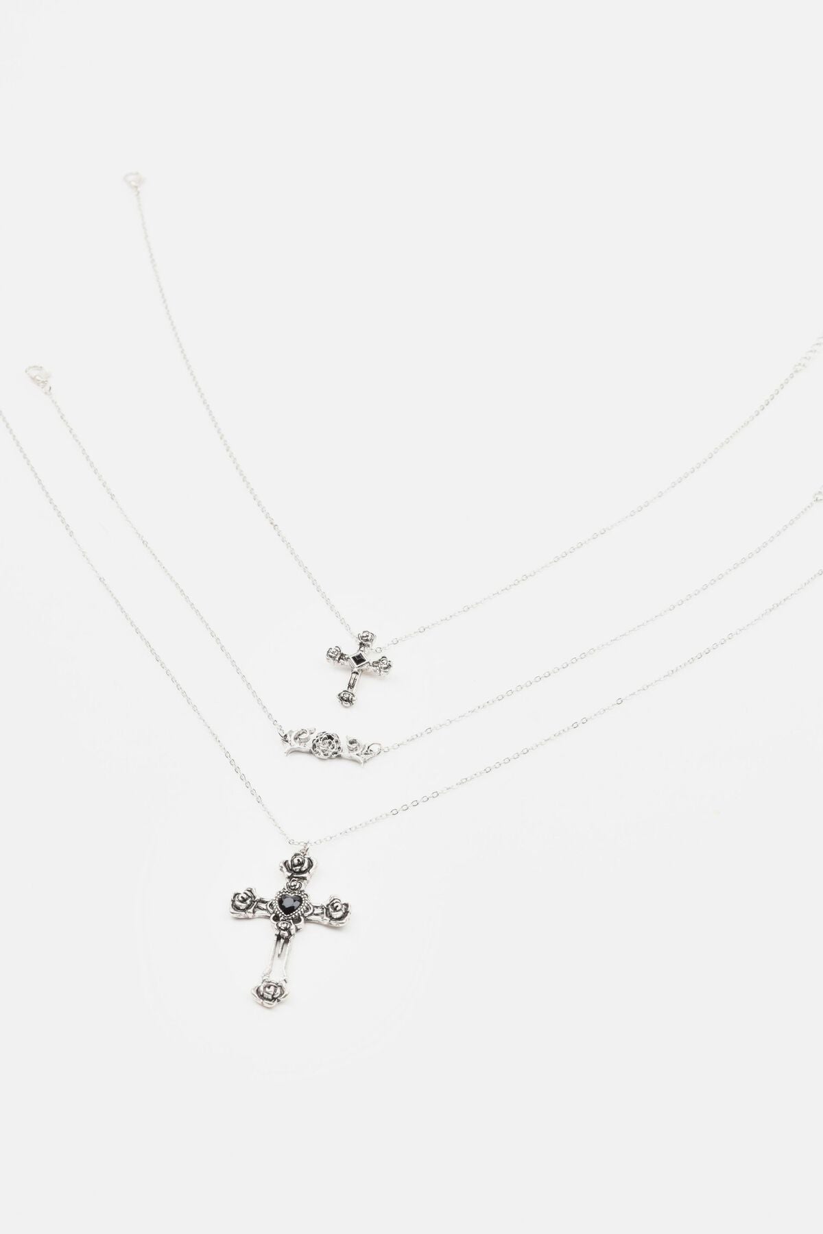 Set of 3 Flower, Cross, & Roses Necklace