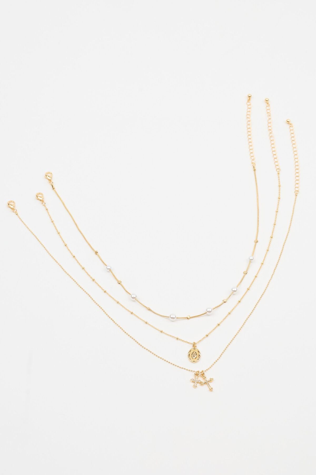 Set of 3 Pearl, Cross, and Pendant Necklaces