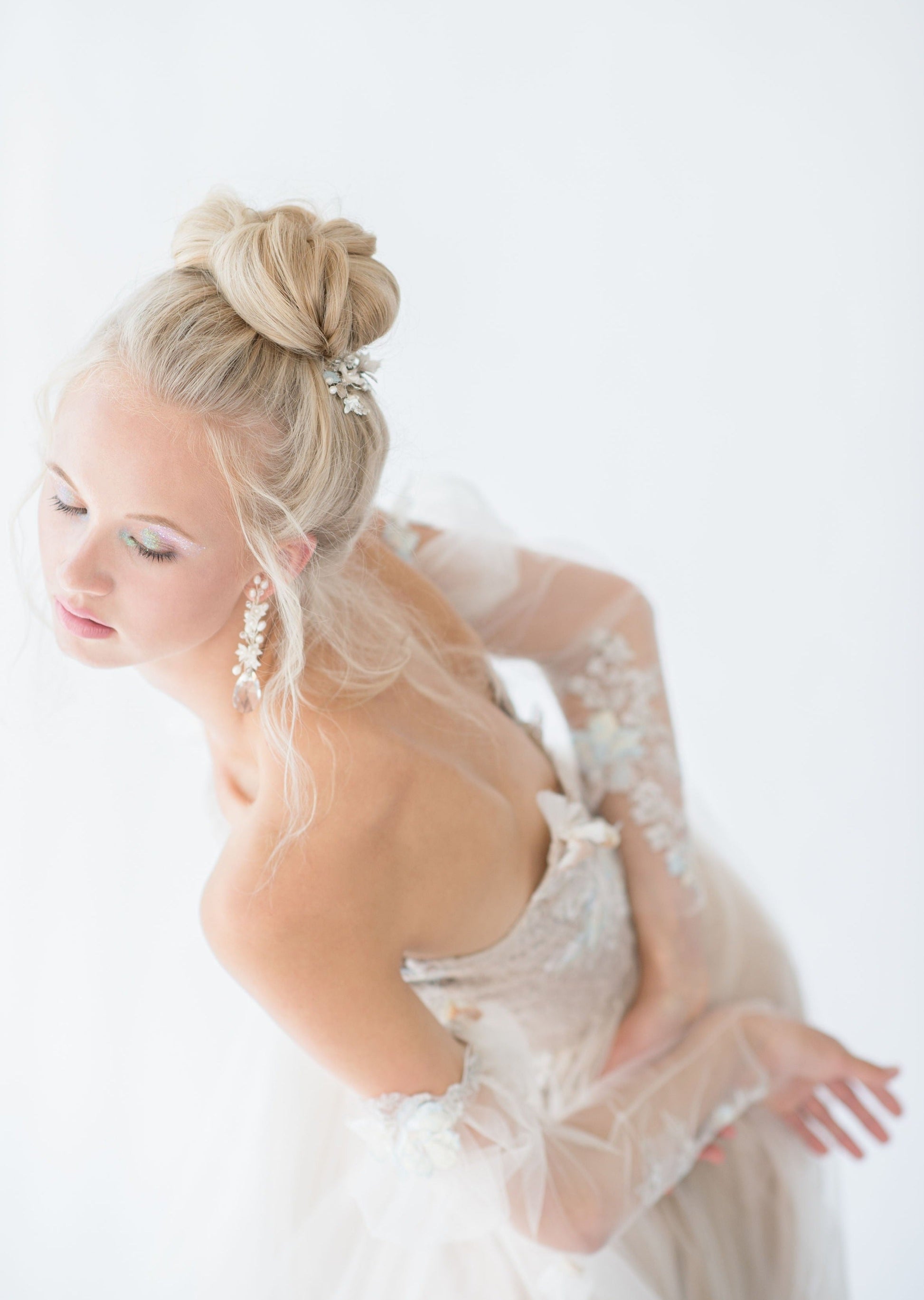MAY Silver, Champagne & Pewter Bridal Hair Vine with Clay Flowers