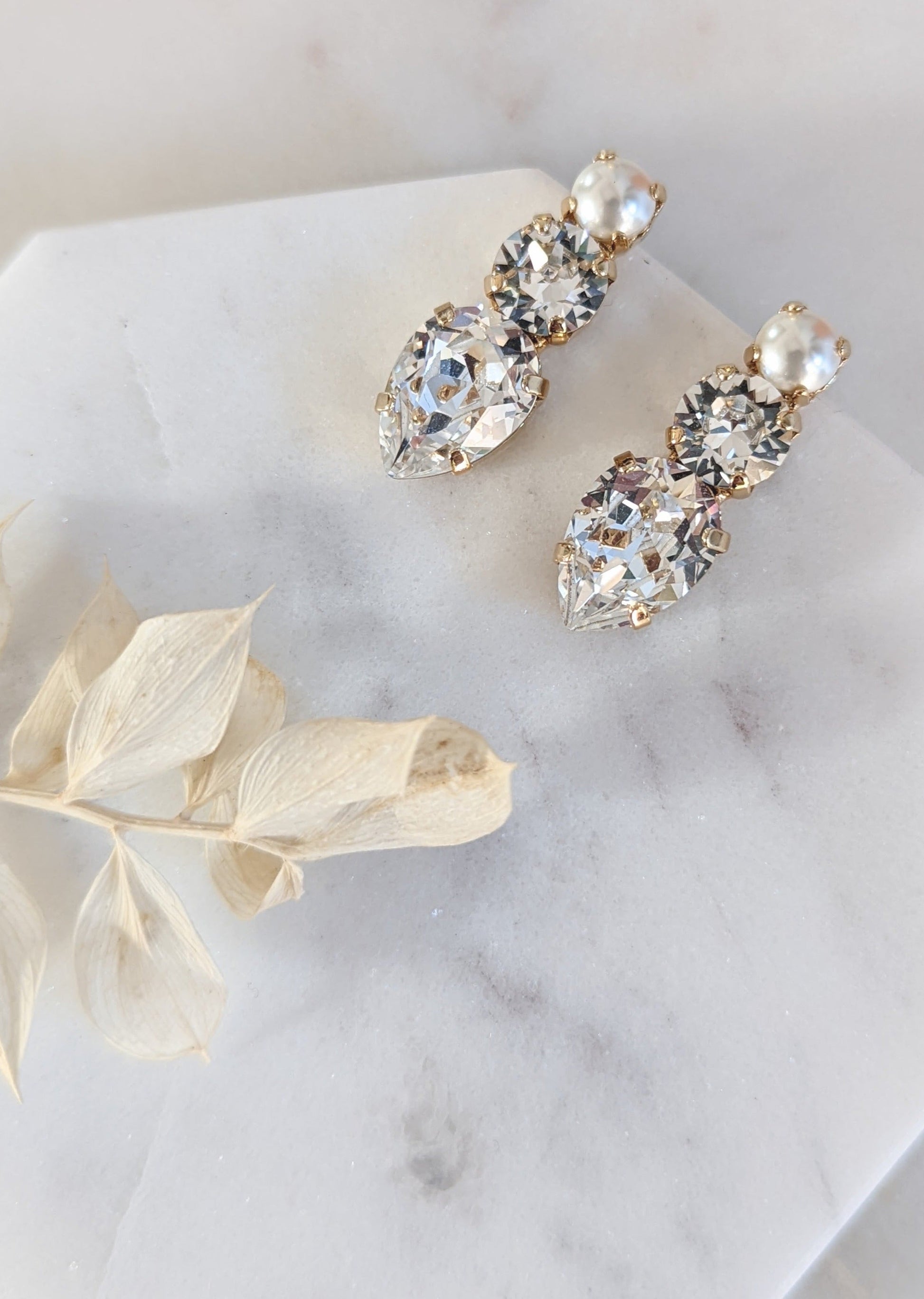 BRAEDYN Pearl Crystal Stud Bridal Earrings