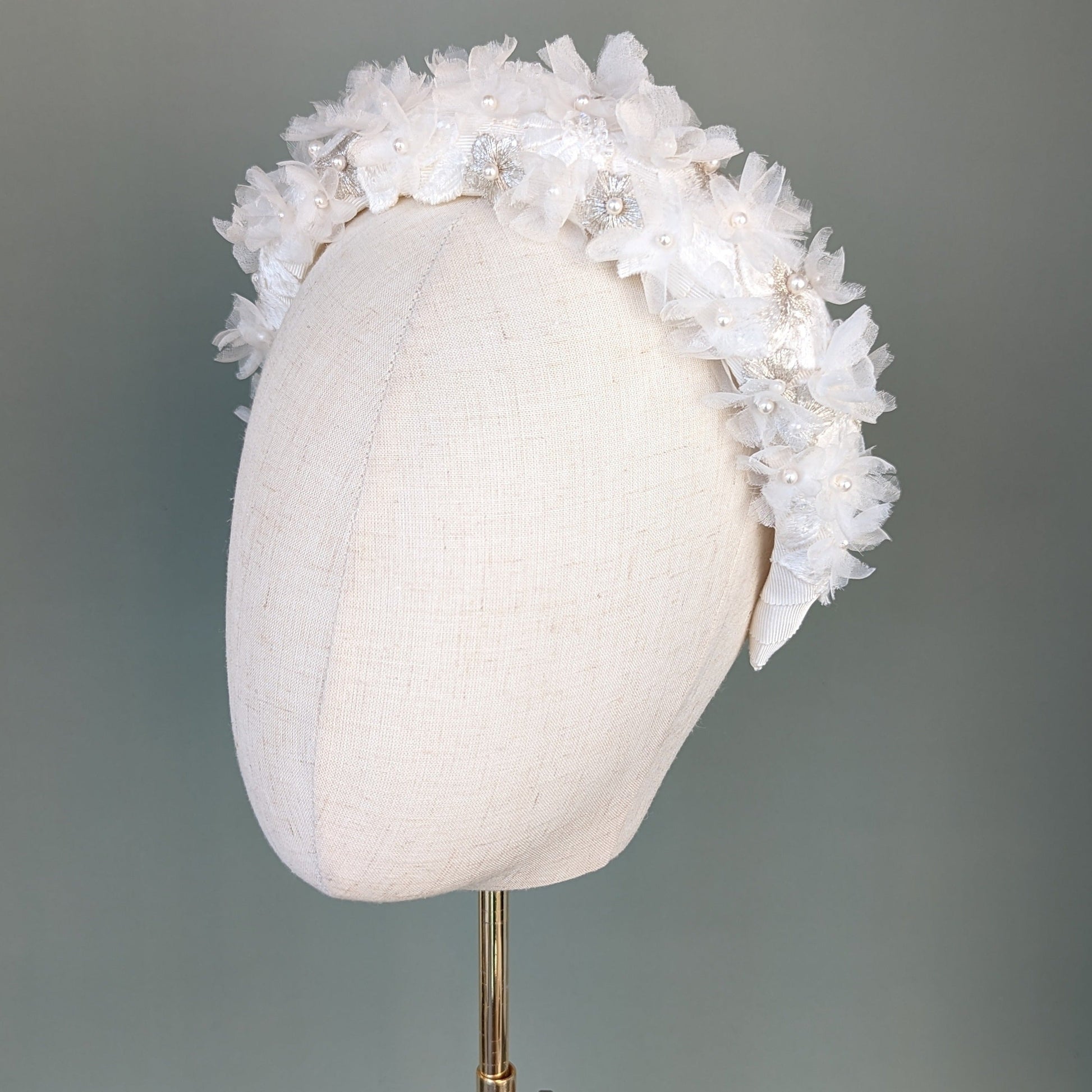 JASMINE Padded Lace Headband with Silk Flowers