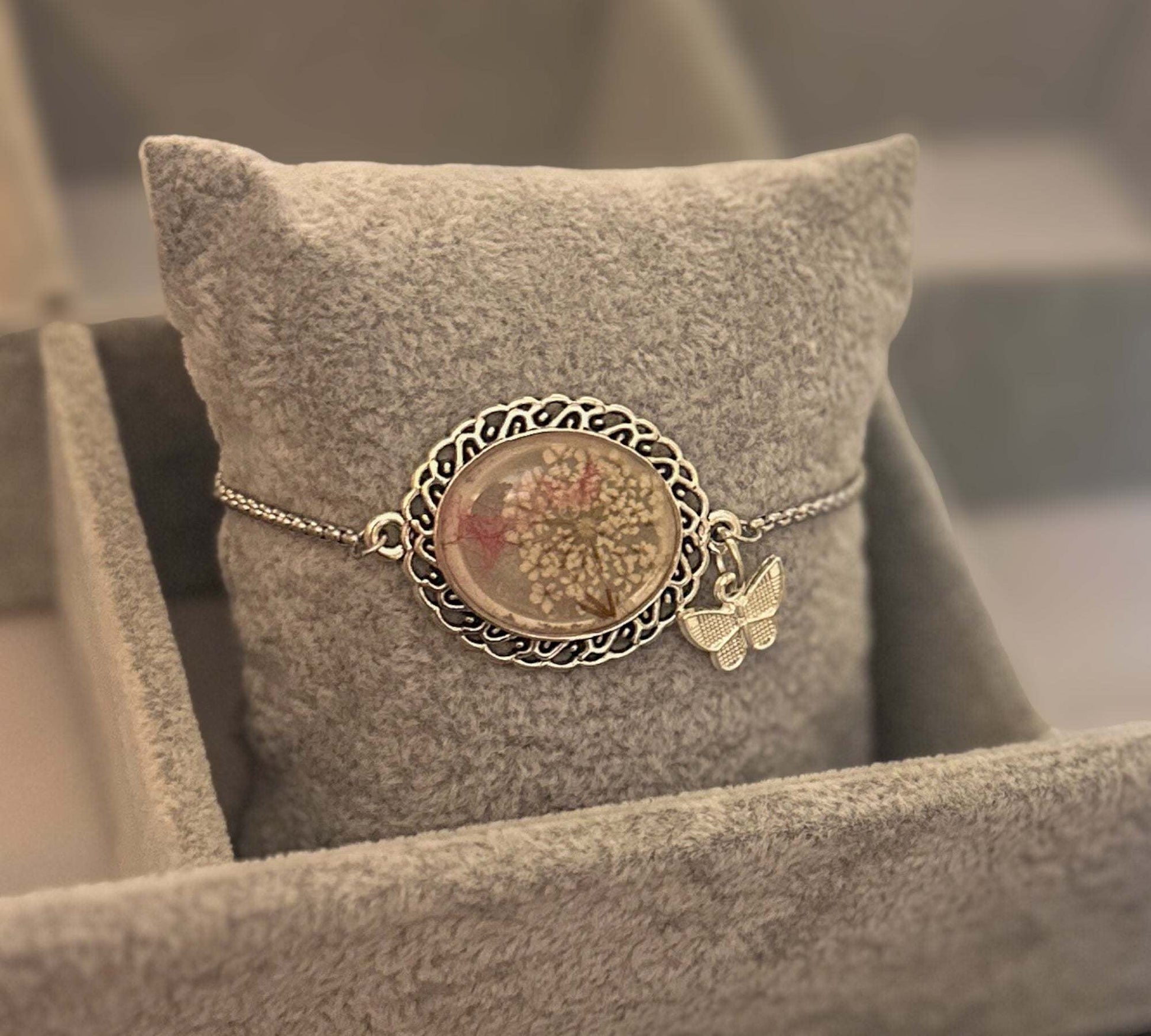 Wishful Butterfly Whispers - Handmade Nature-Inspired Bracelet with Tinted Dandelion Seeds