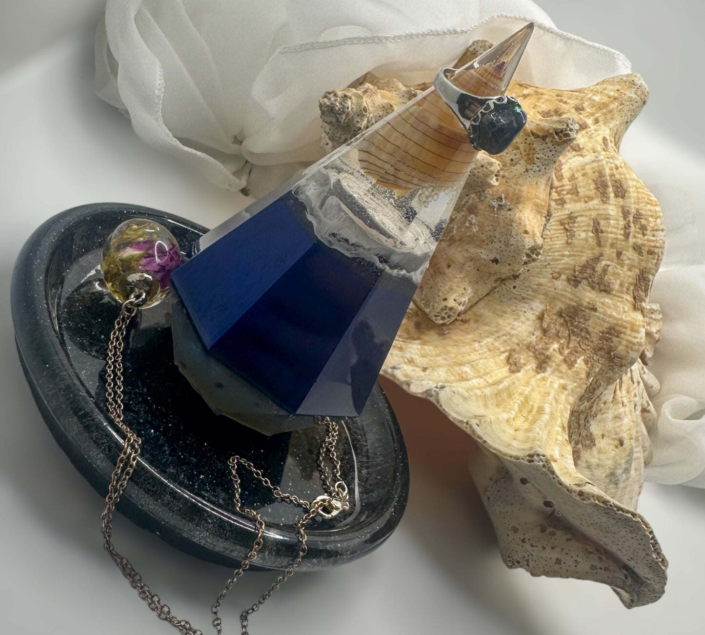 Seaside Serenity Ring Holder - Handmade Ocean Vibes with Tray - Set #4