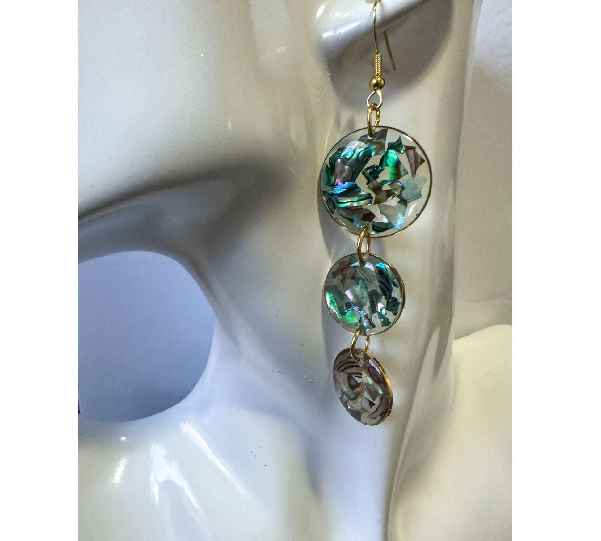 Boucles d'oreilles coquillages en cascade - Coquillages d'ormeau à 3 niveaux faits main