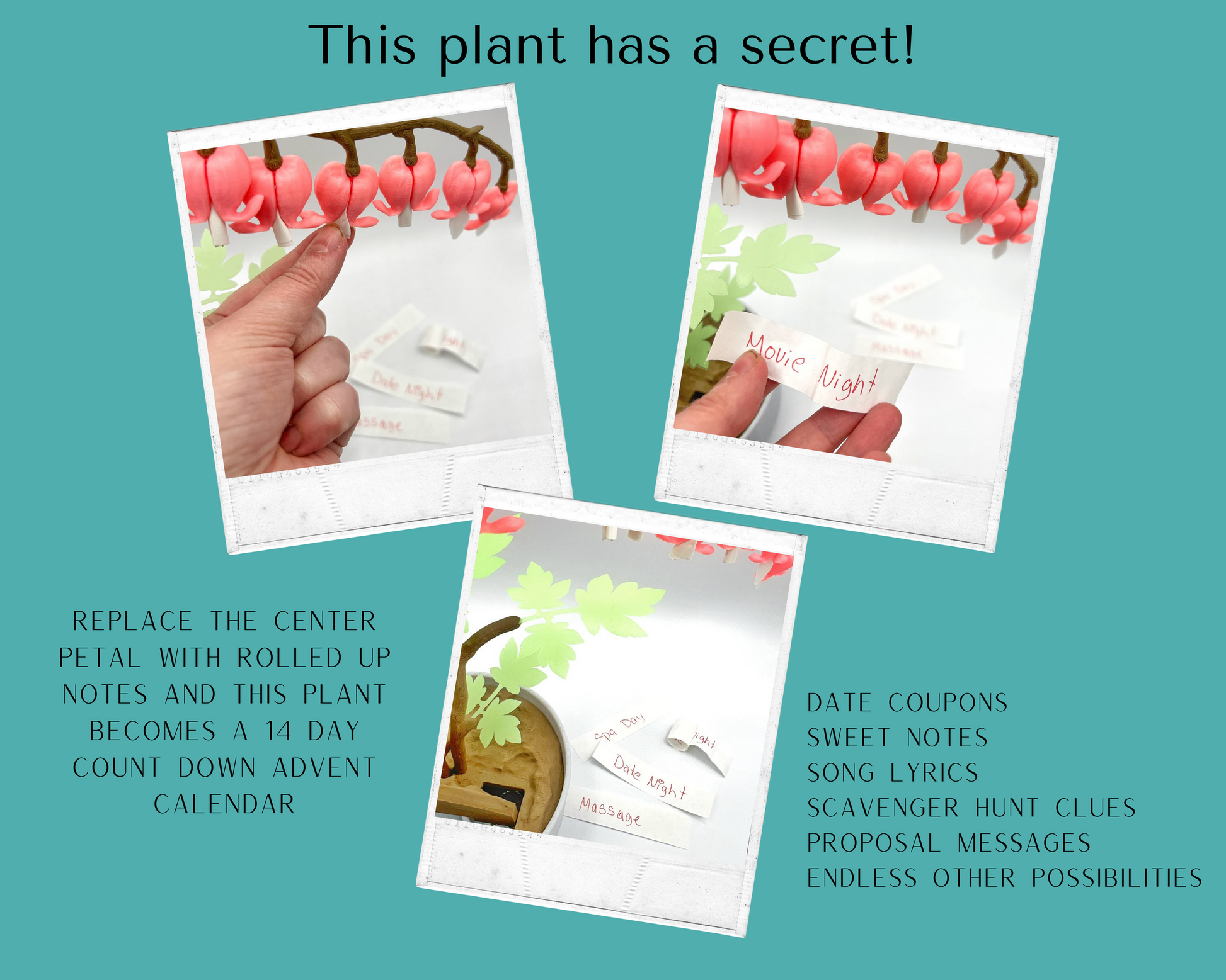 Calendrier de l'Avent et boîte à bijoux « Cœurs saignants » phosphorescents de 14 jours