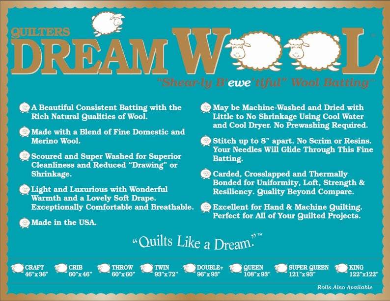 Quilters Dream Wool - 93" & 121" wide, 1/4 yard