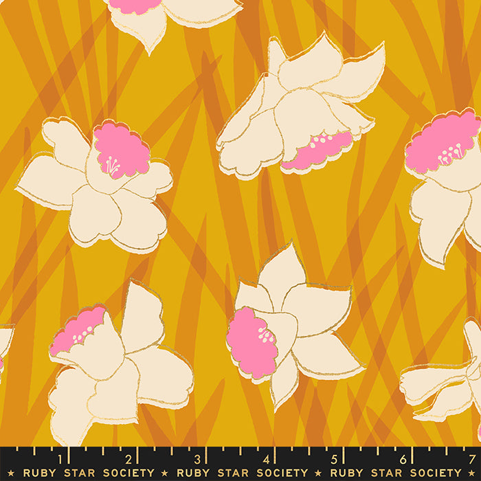 Reverie; Metallic Daffodils - Goldenrod, 1/4 yard