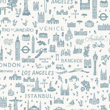 Bon Voyage; Silhouette - Blue, 1/4 yard