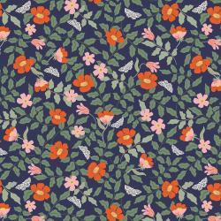 Strawberry Fields par Rifle Paper Co. – Bleu marine Primrose, 1/4 yard