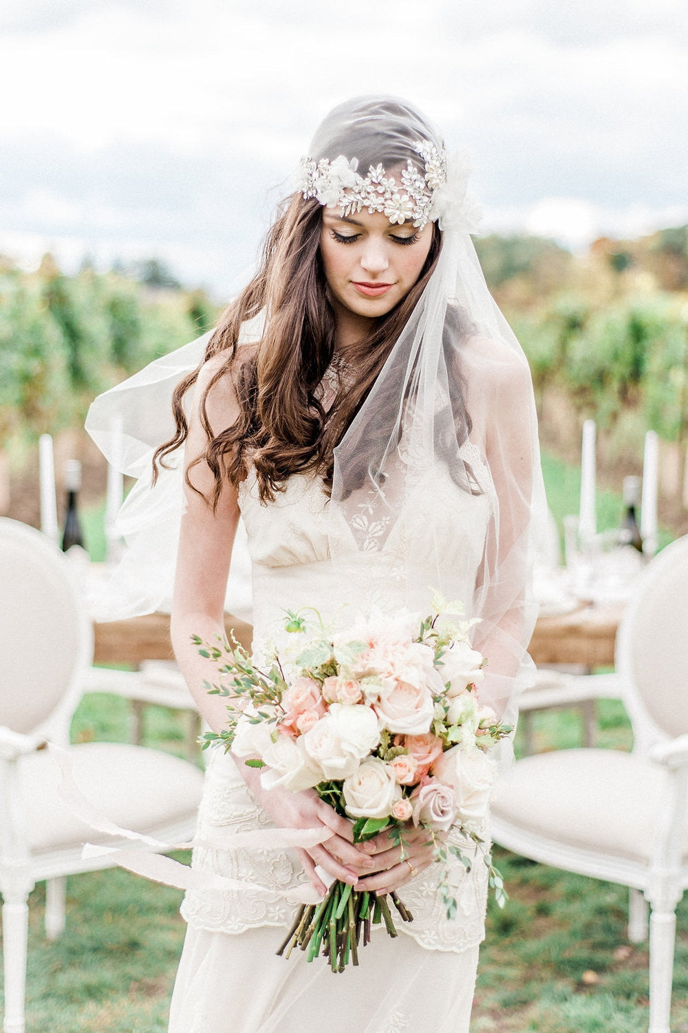 ANTOINETTE Crystal Juliet Cap Bridal Veil