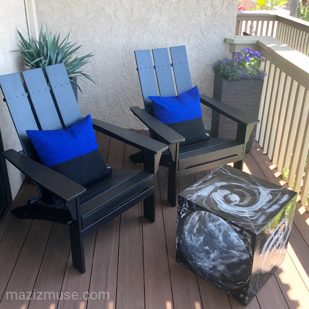 Black & True Blue Sunbrella Outdoor Pillow Cover, Color Block Cushion Cover