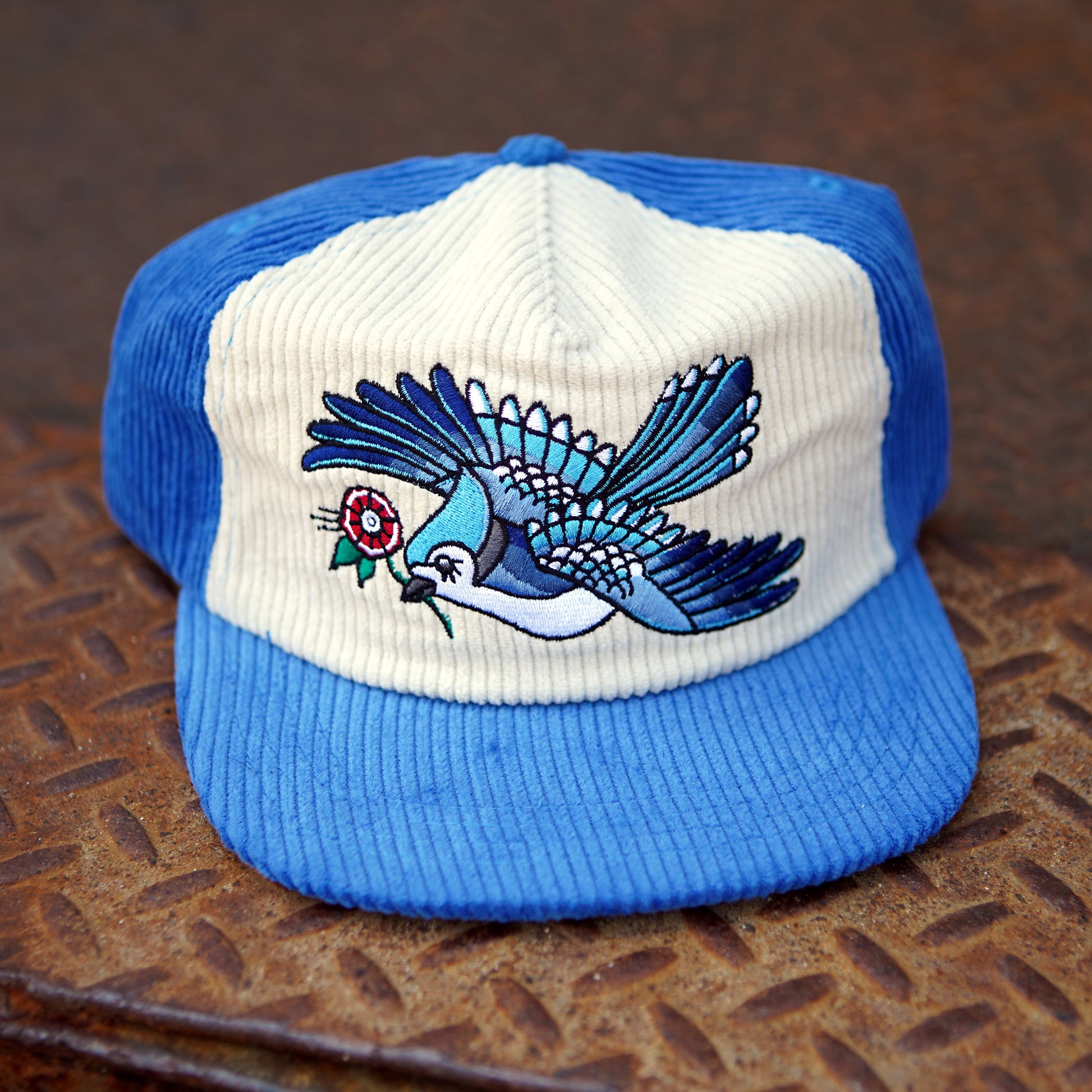 Chapeau en velours côtelé bicolore Blue Jay