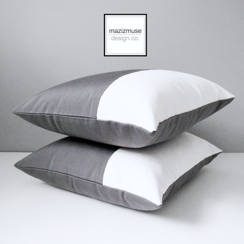 Housse de coussin d'extérieur moderne en Sunbrella® gris et blanc, housse de coussin gris anthracite