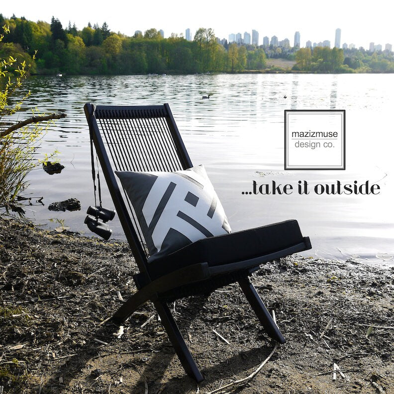 Housse de coussin d'extérieur Sunbrella noir et blanc, coussin moderne à motif géométrique