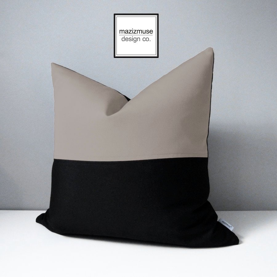 Black & True Blue Sunbrella Outdoor Pillow Cover, Color Block Cushion Cover