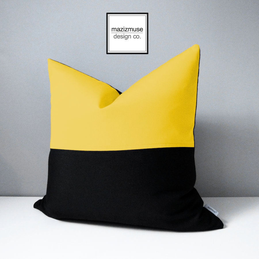 Black & True Blue Sunbrella Outdoor Pillow Cover, Color Block Cushion Cover