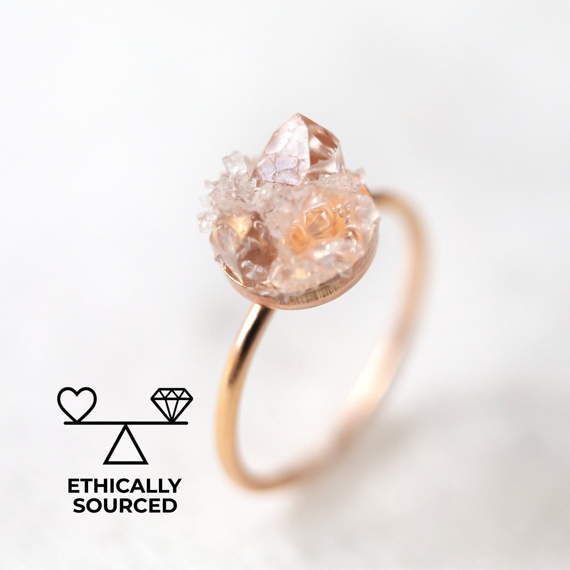Bague en diamant brut, bague en diamant Herkimer, bague en cristal brut, bague avec pierre de naissance d'avril, cadeaux pour elle, bague en diamant rond, bague en pierre précieuse, rose