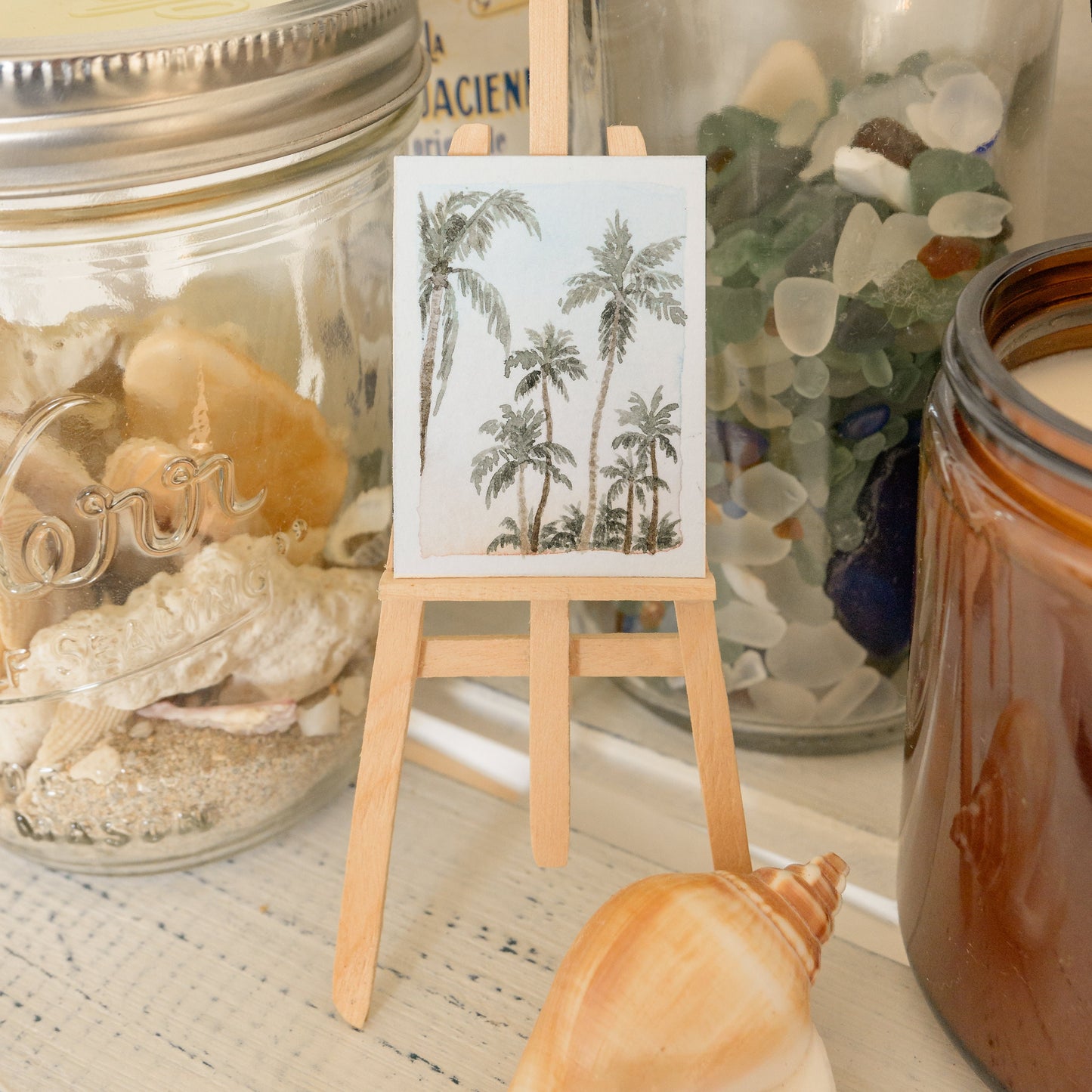 Mini-peinture de palmier | Aquarelle de plage | Peinture originale | Pièce unique