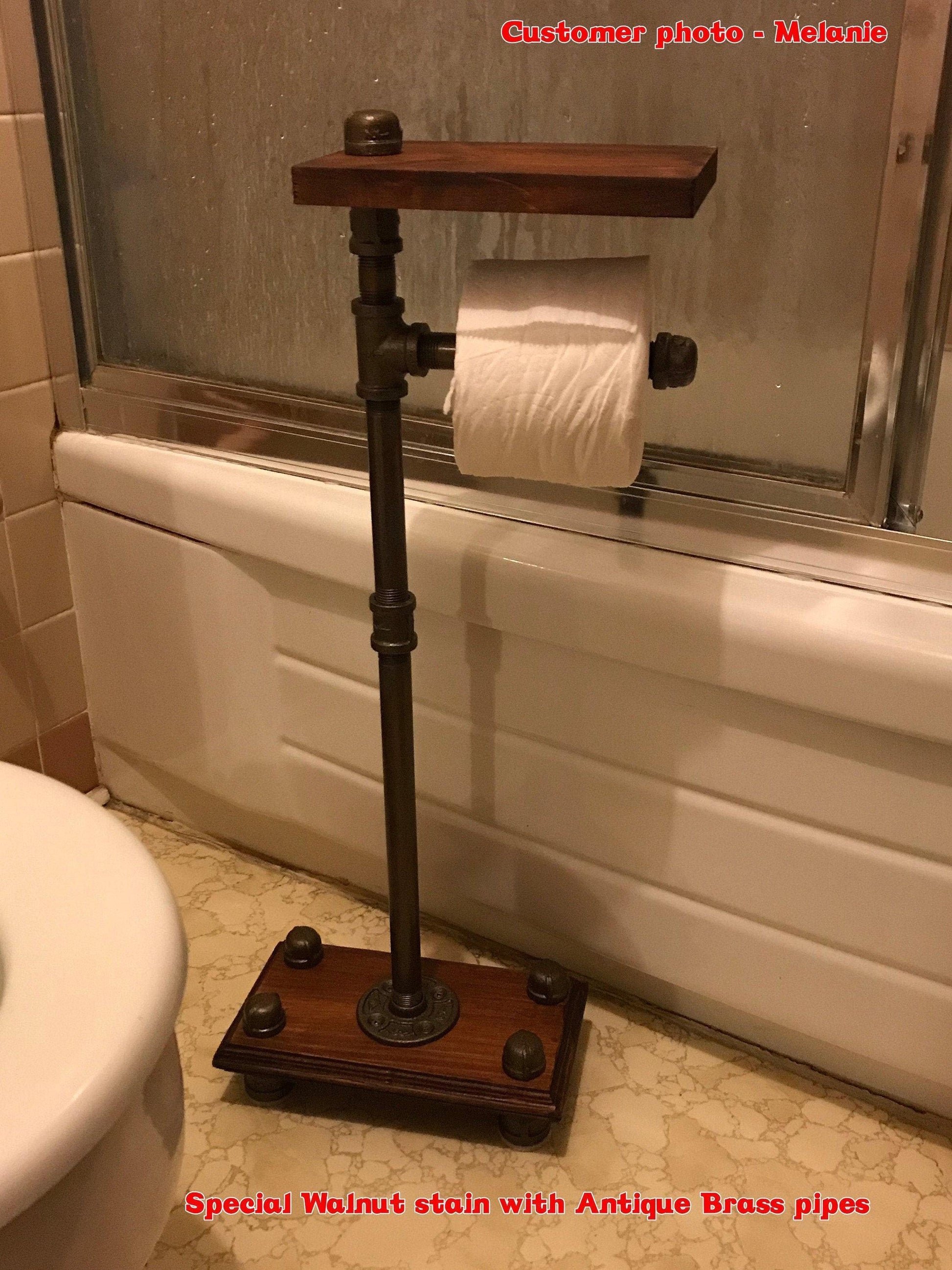 Porte-papier toilette sur pied de style industriel avec étagère pour téléphone - Porte-papier toilette