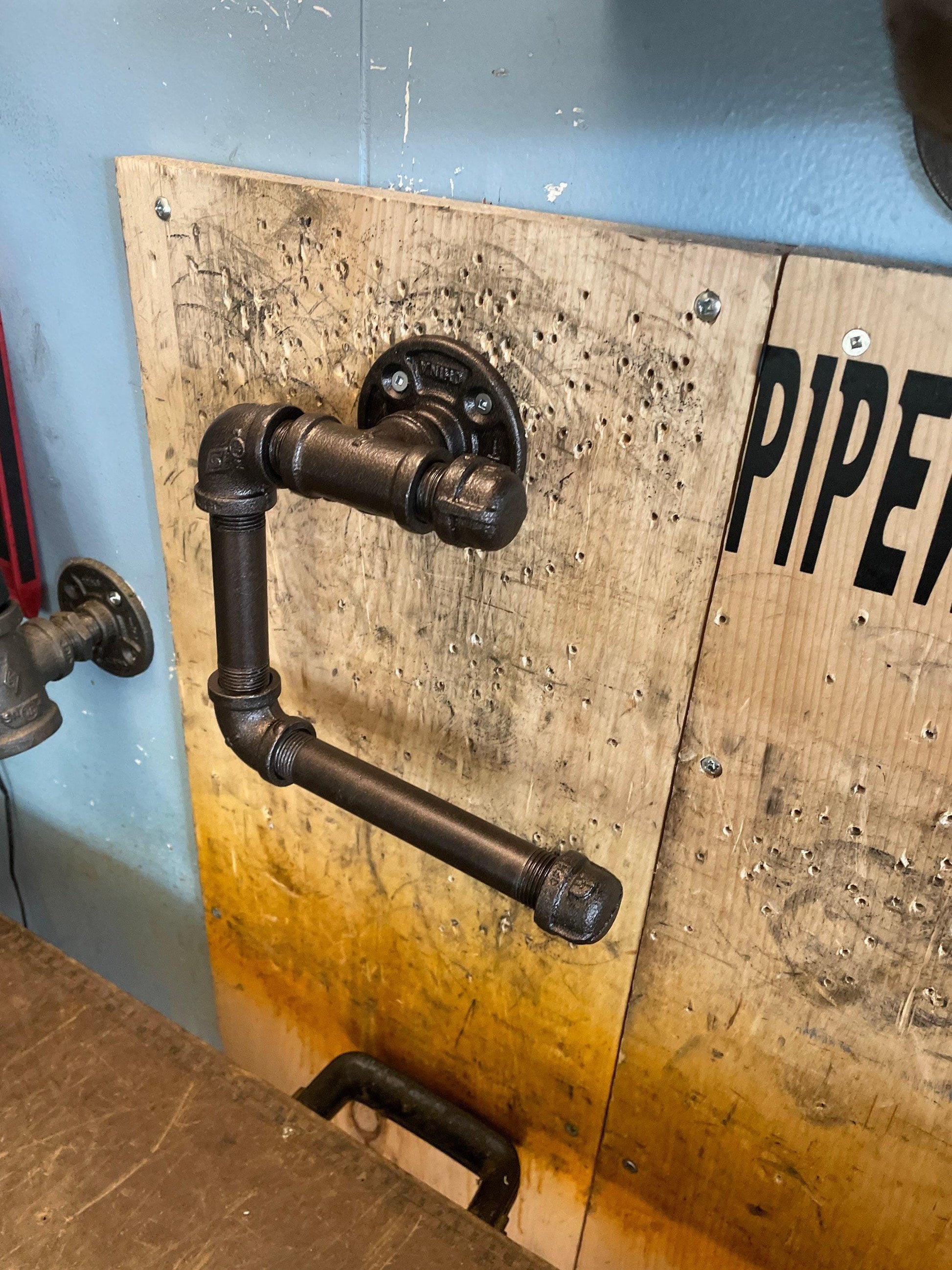 Porte-serviettes de bain en forme de tuyau - Porte-serviettes de bain - Design industriel rétro - Porte-papier toilette de style unique