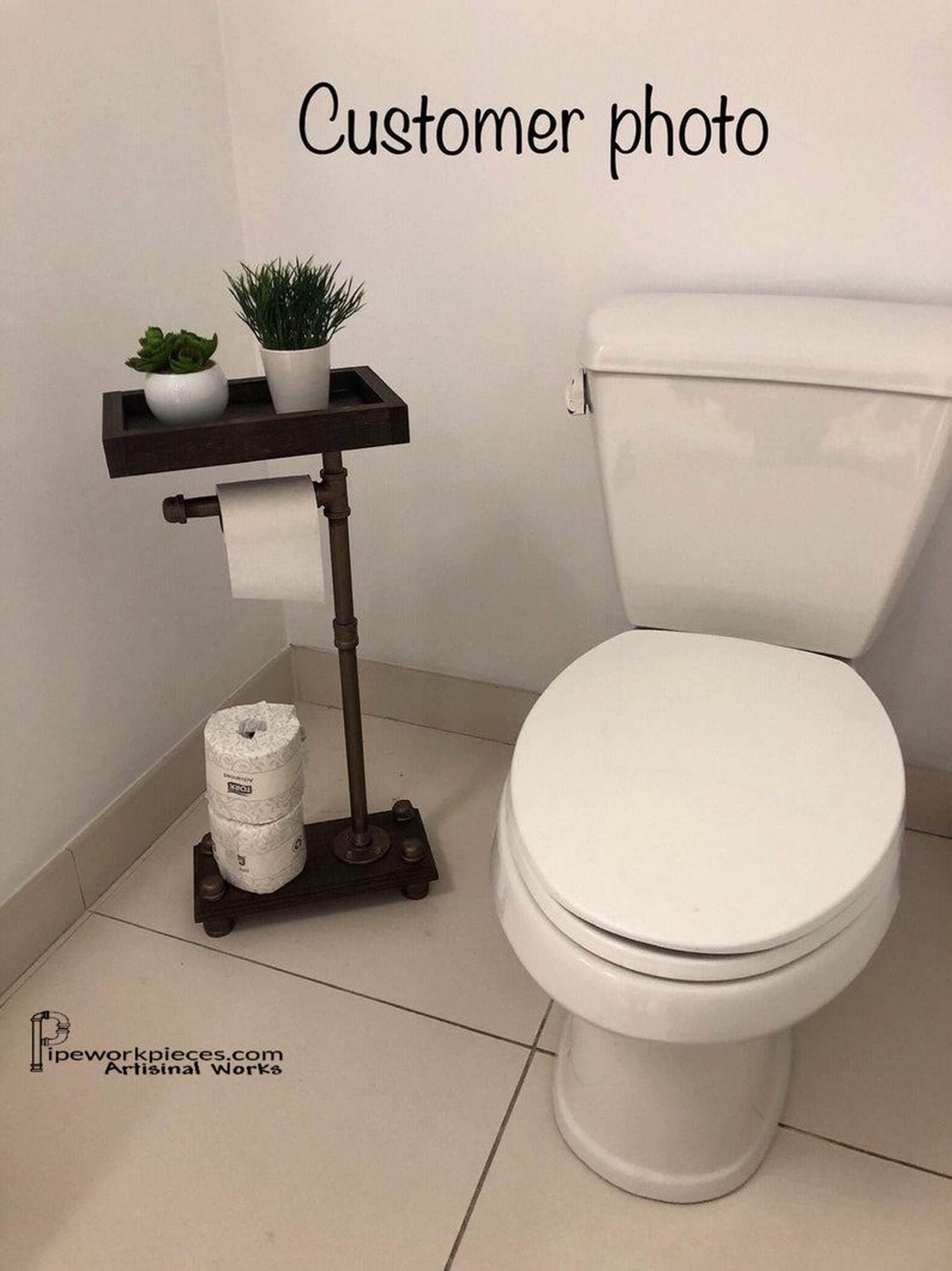 Industrial Toilet Paper Holder with Closed Storage Tray | 4 Roll Freestanding Organizer | Modern Home Bathroom Decor