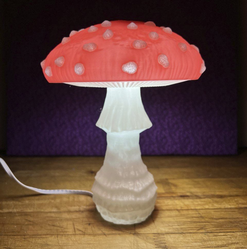 Veilleuse champignon phosphorescente, lampe de chevet champignon amanite phosphorescente, lampe fantaisie funky, lampe à charge solaire