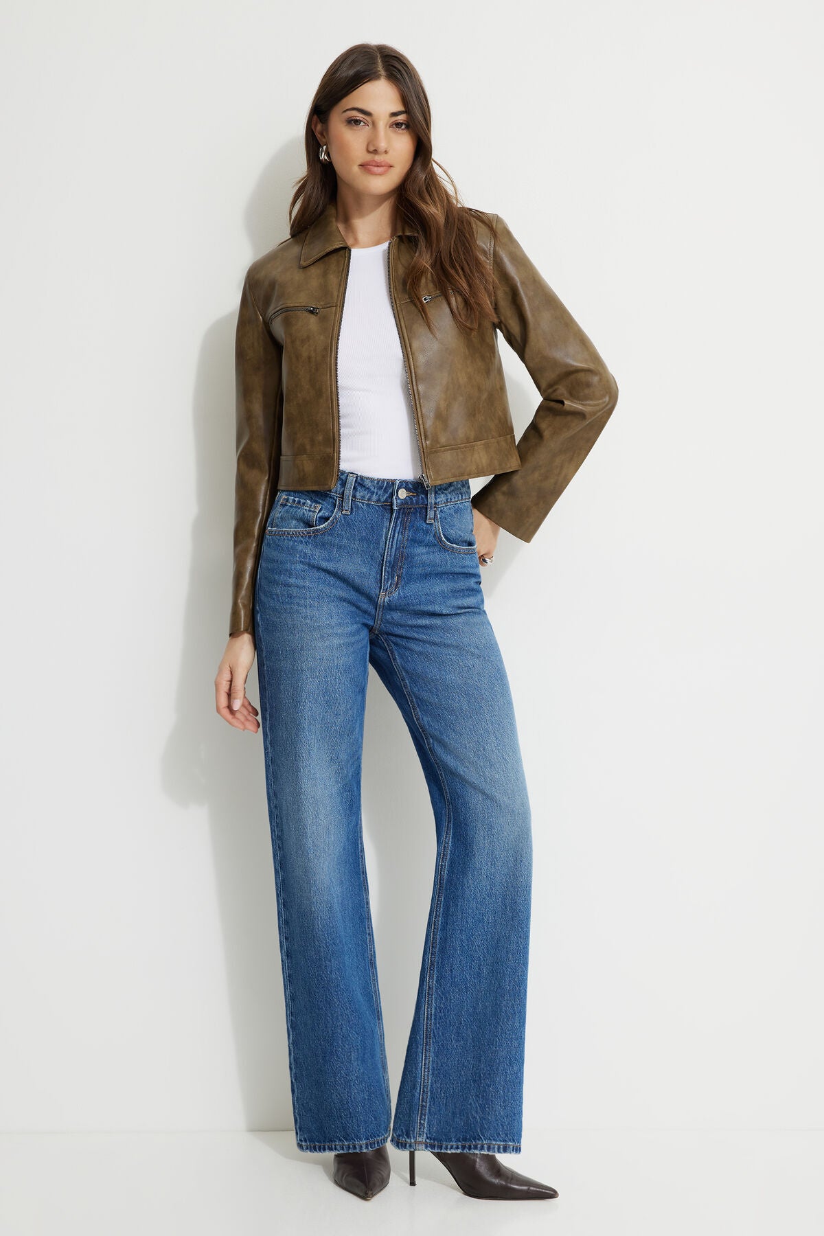 Veste de moto en similicuir délavé