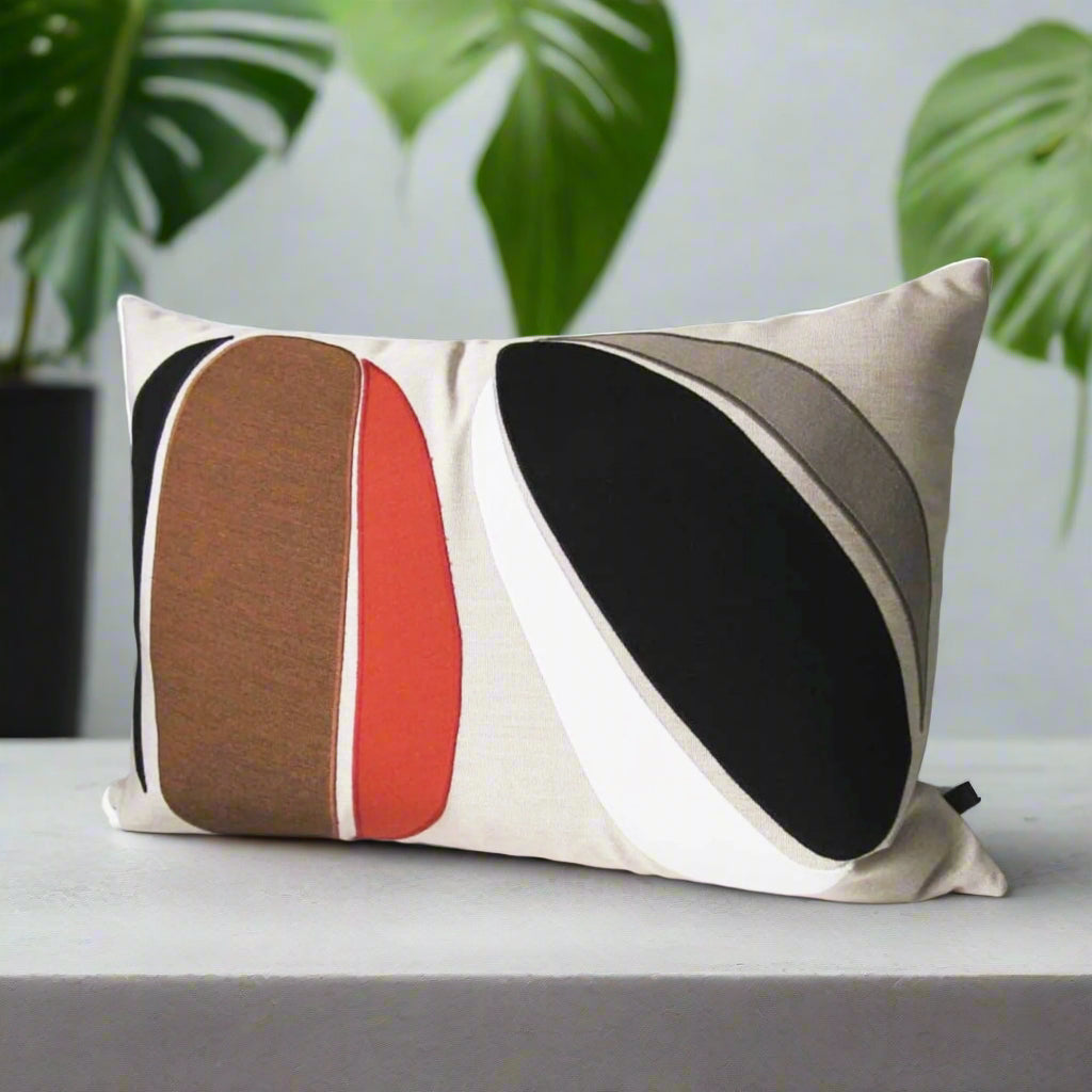 Coussin d'extérieur abstrait Sunbrella, coussin orange brûlé moderne