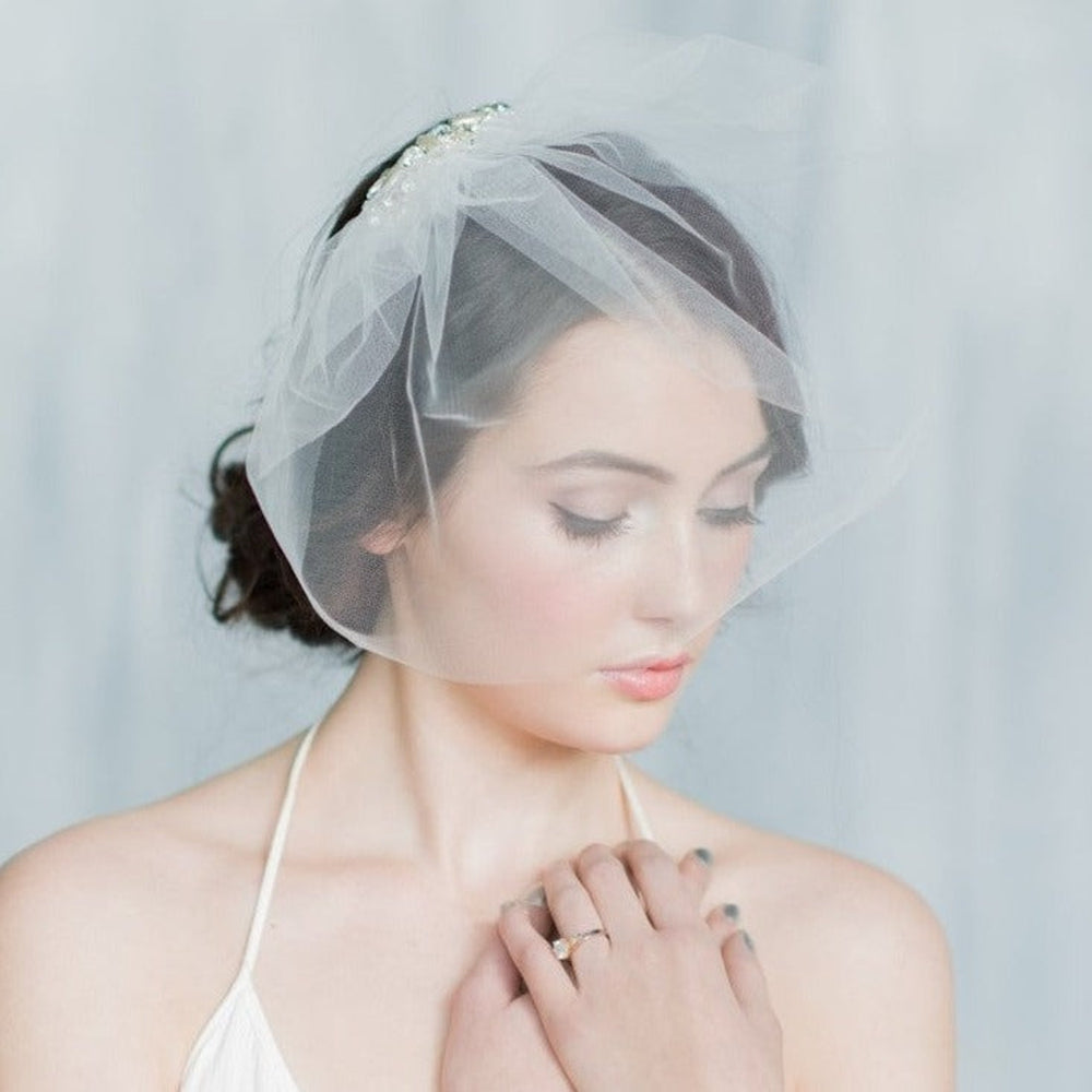 CLAUDIA Tulle Blusher Wedding Veil with Crystal & Pearl Comb