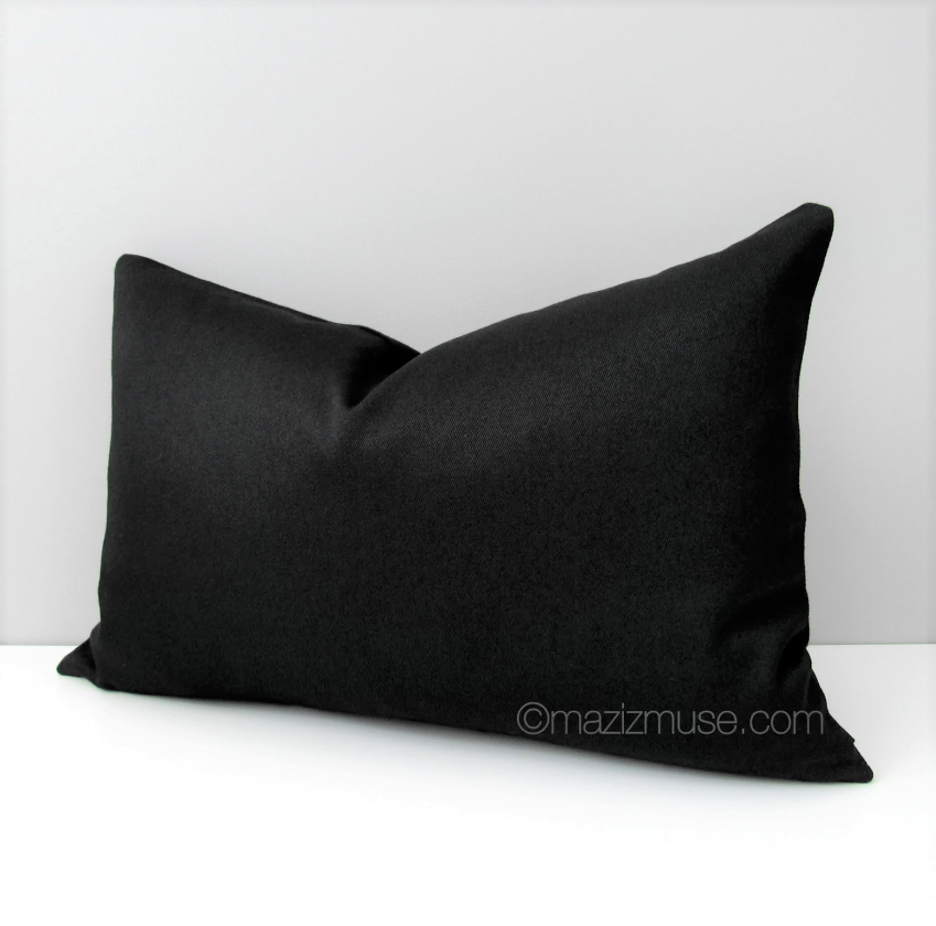 Housse de coussin d'extérieur noire Sunbrella®, coussins noirs unis modernes