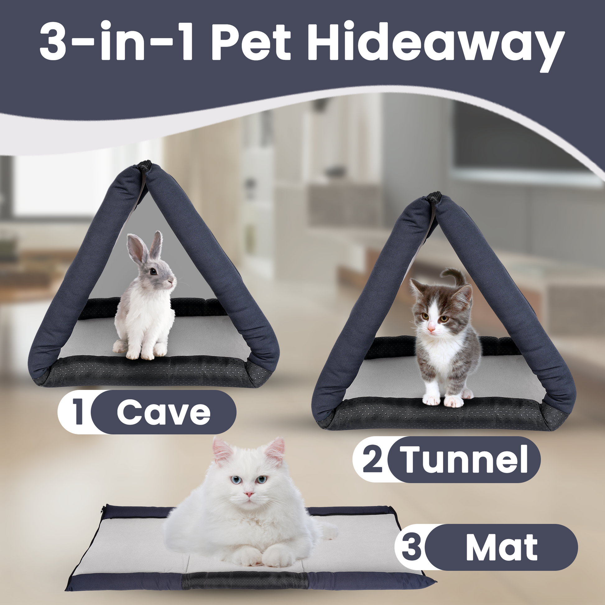 LuftPets 3-en-1 : niche pour chat, tunnel et lit douillet pour lapin