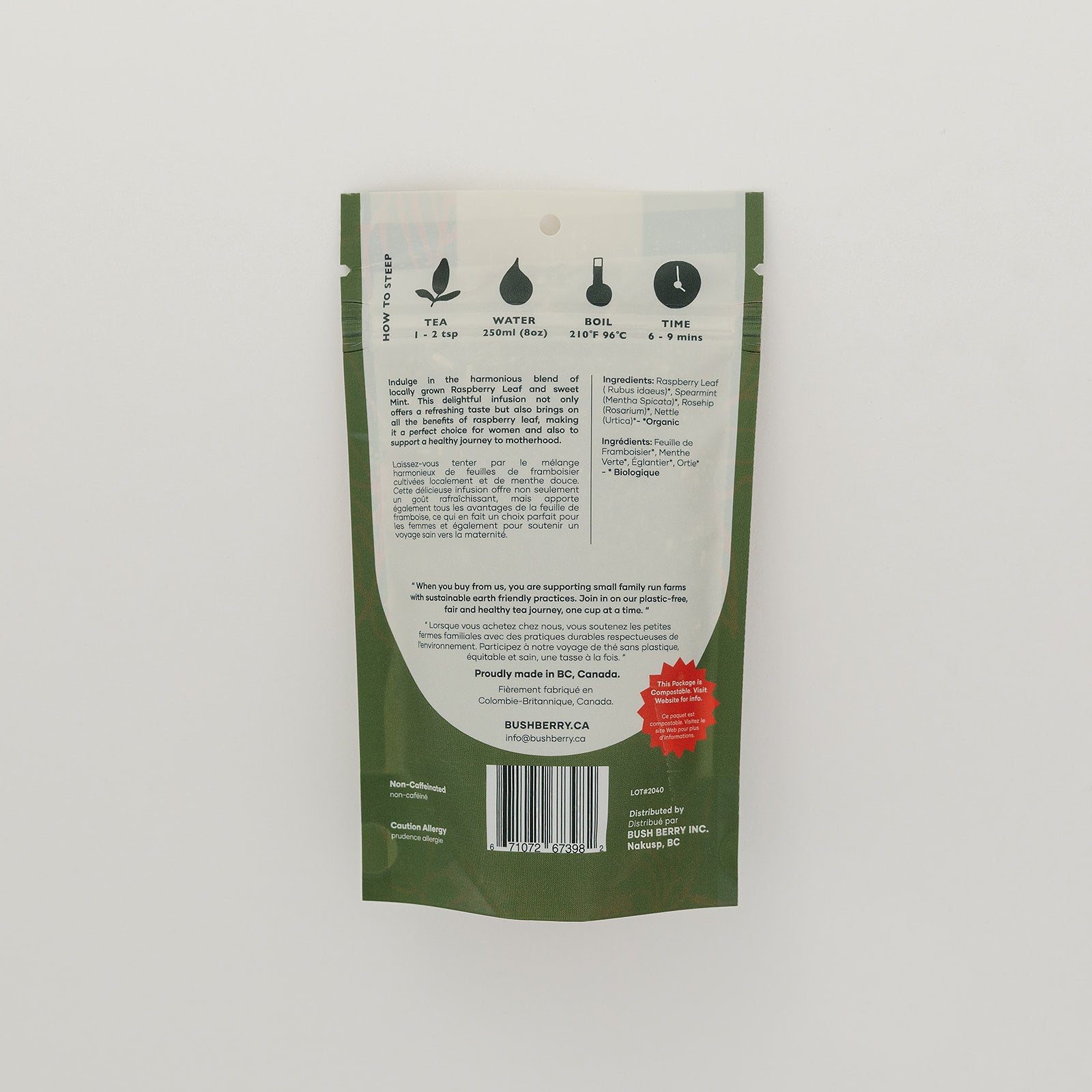 Feuilles de framboisier bio + thé à la menthe