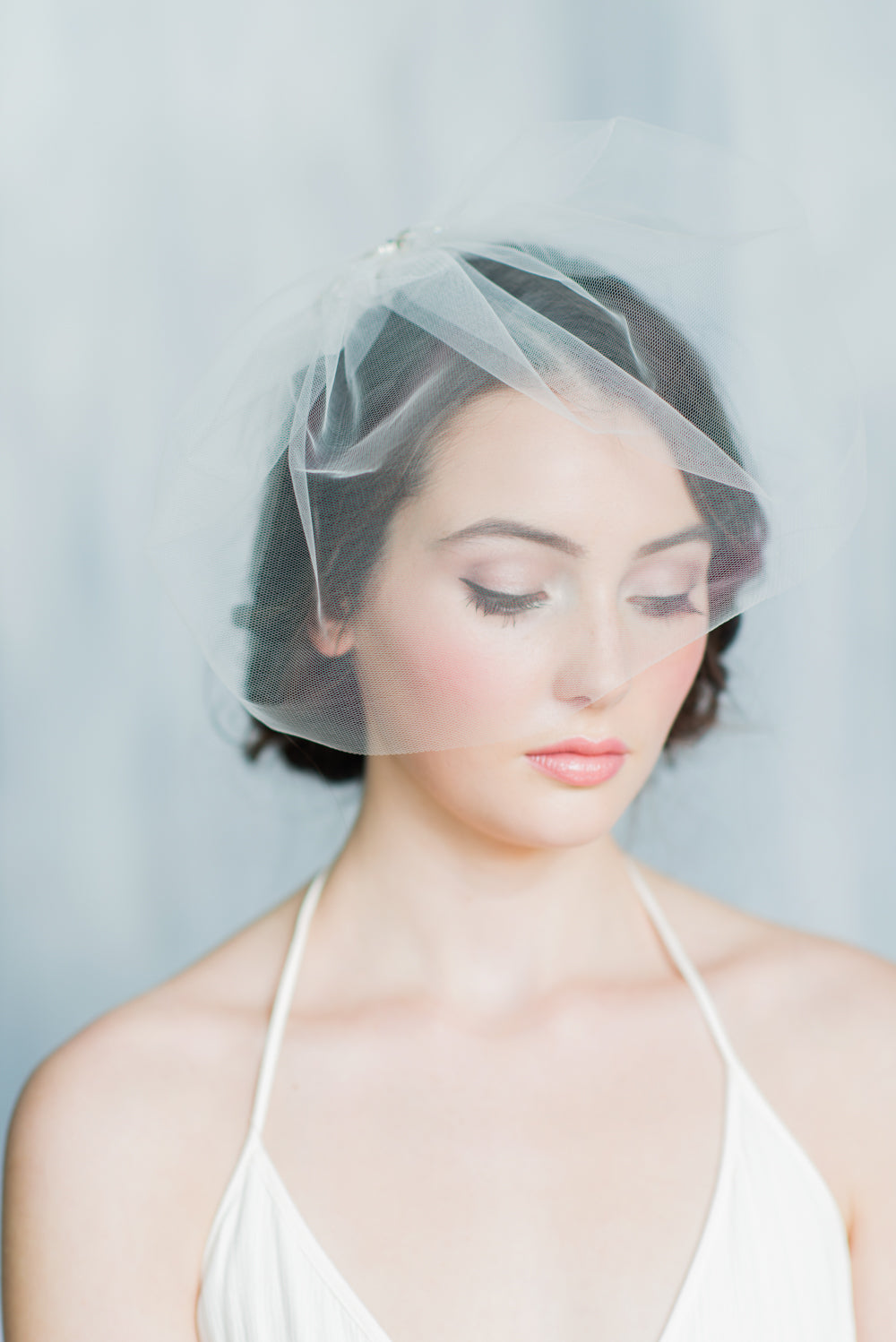 CLAUDIA Tulle Blusher Wedding Veil with Crystal & Pearl Comb