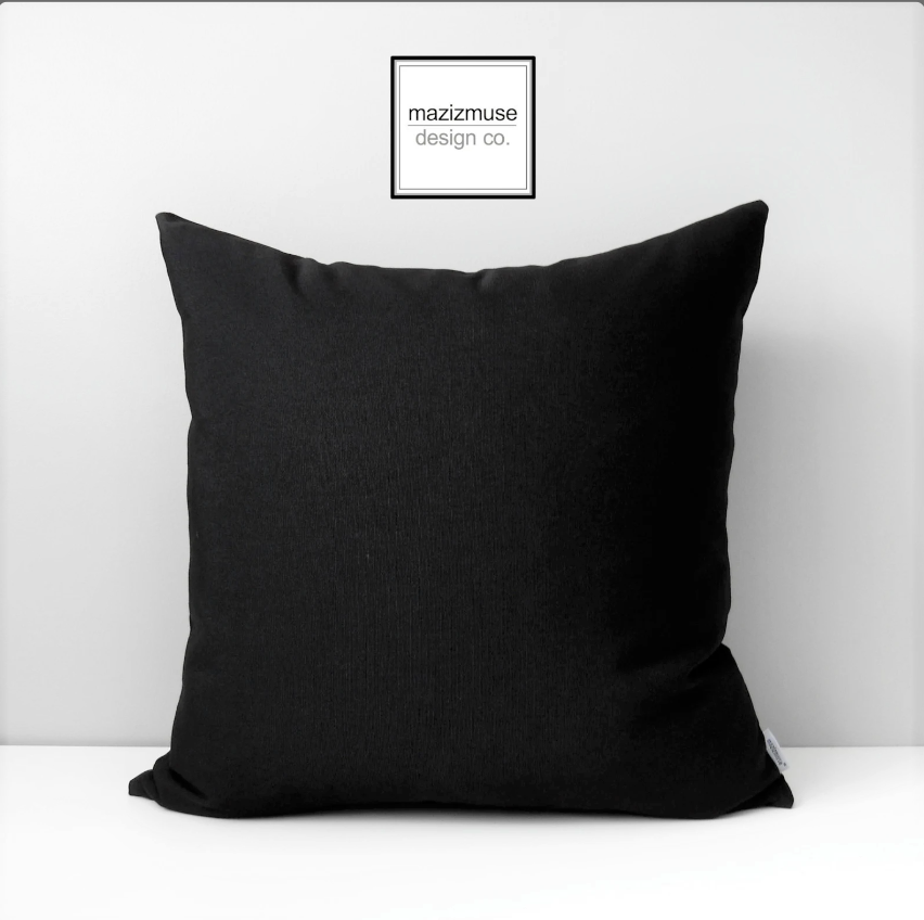 Housse de coussin d'extérieur noire Sunbrella®, coussins noirs unis modernes