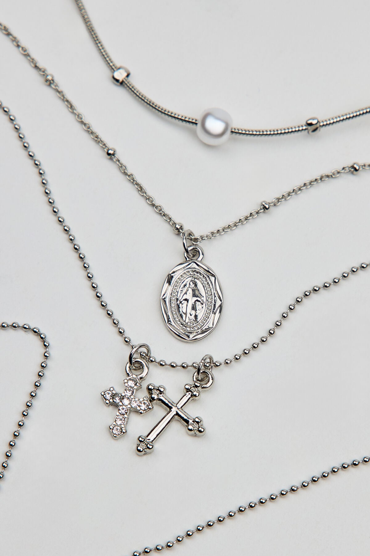 Set of 3 Pearl, Cross, and Pendant Necklaces