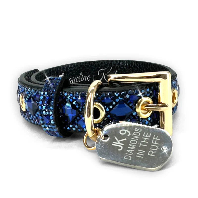 Luxury Blue Dog Collar – Gold Hardware | Soft Vegan Leather, Adjustable Sizes