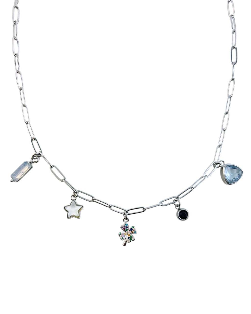 Four Leaf Clover Charm Necklace - Silver