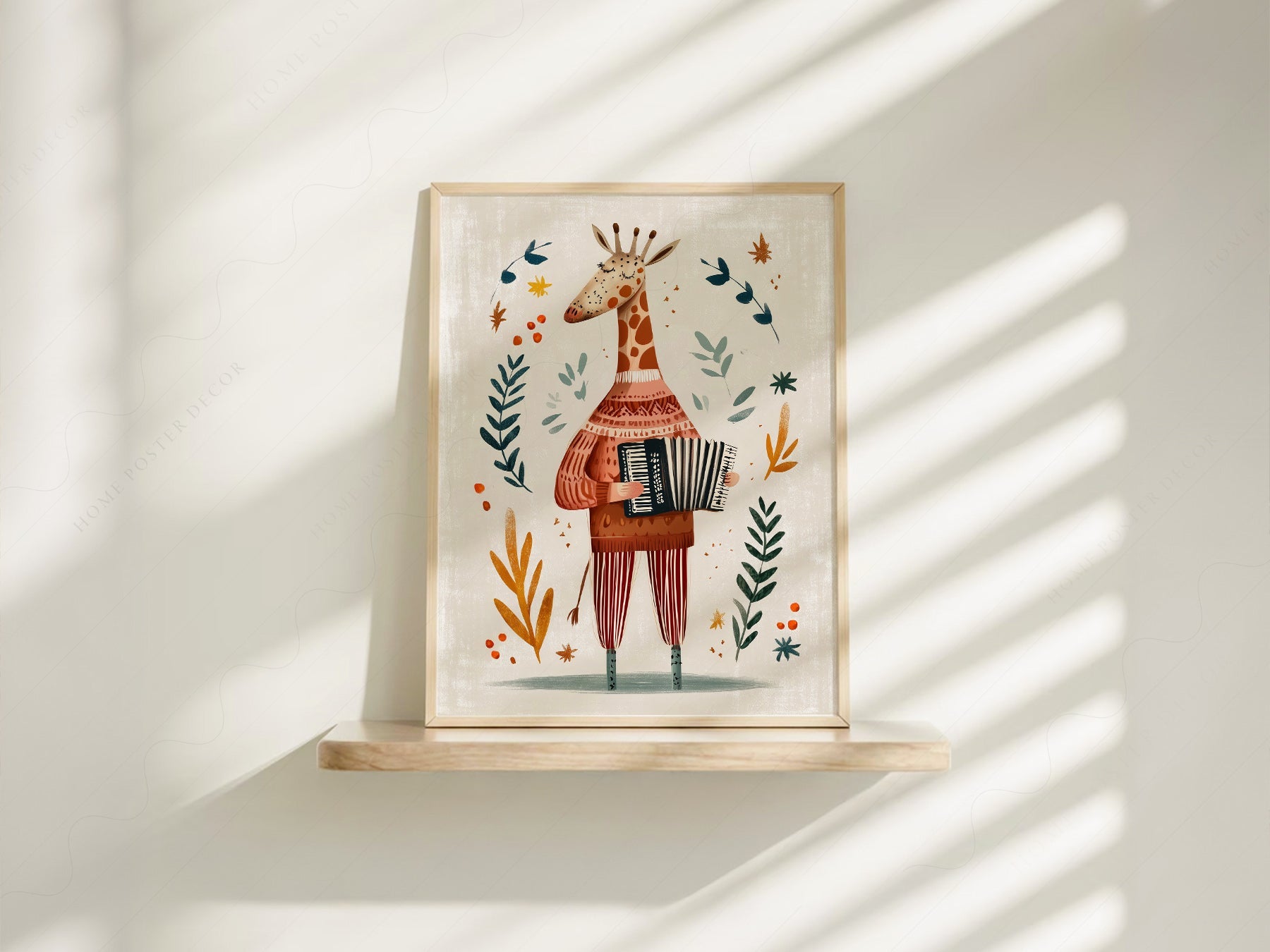 Musical Giraffe Accordion Art Print – Whimsical Nursery Wall Decor