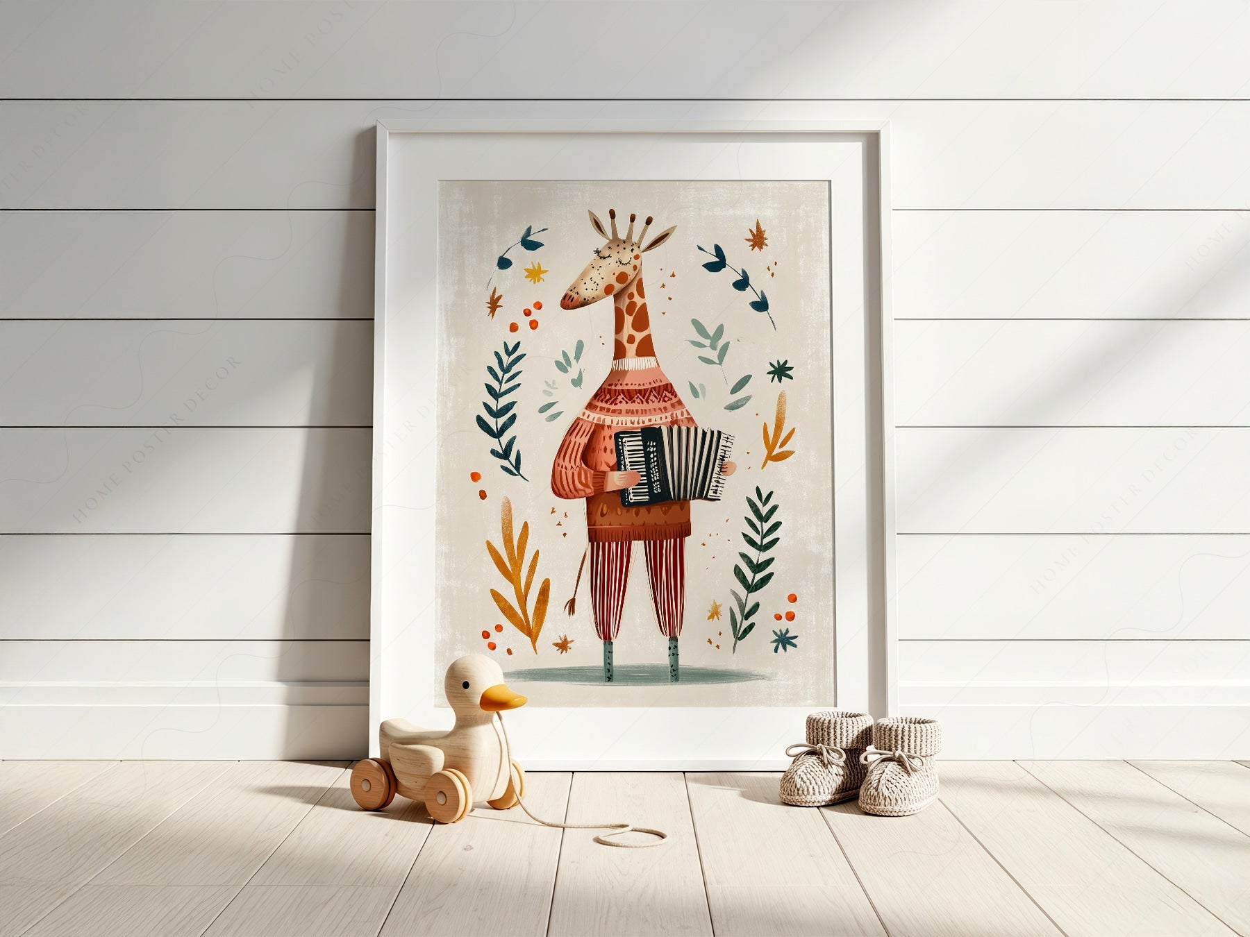 Musical Giraffe Accordion Art Print – Whimsical Nursery Wall Decor