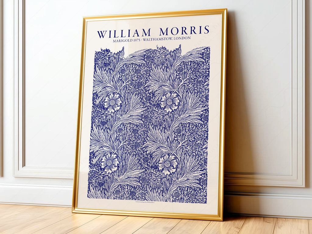 William Morris Marigold Art Print – Blue Floral Arts & Crafts Poster