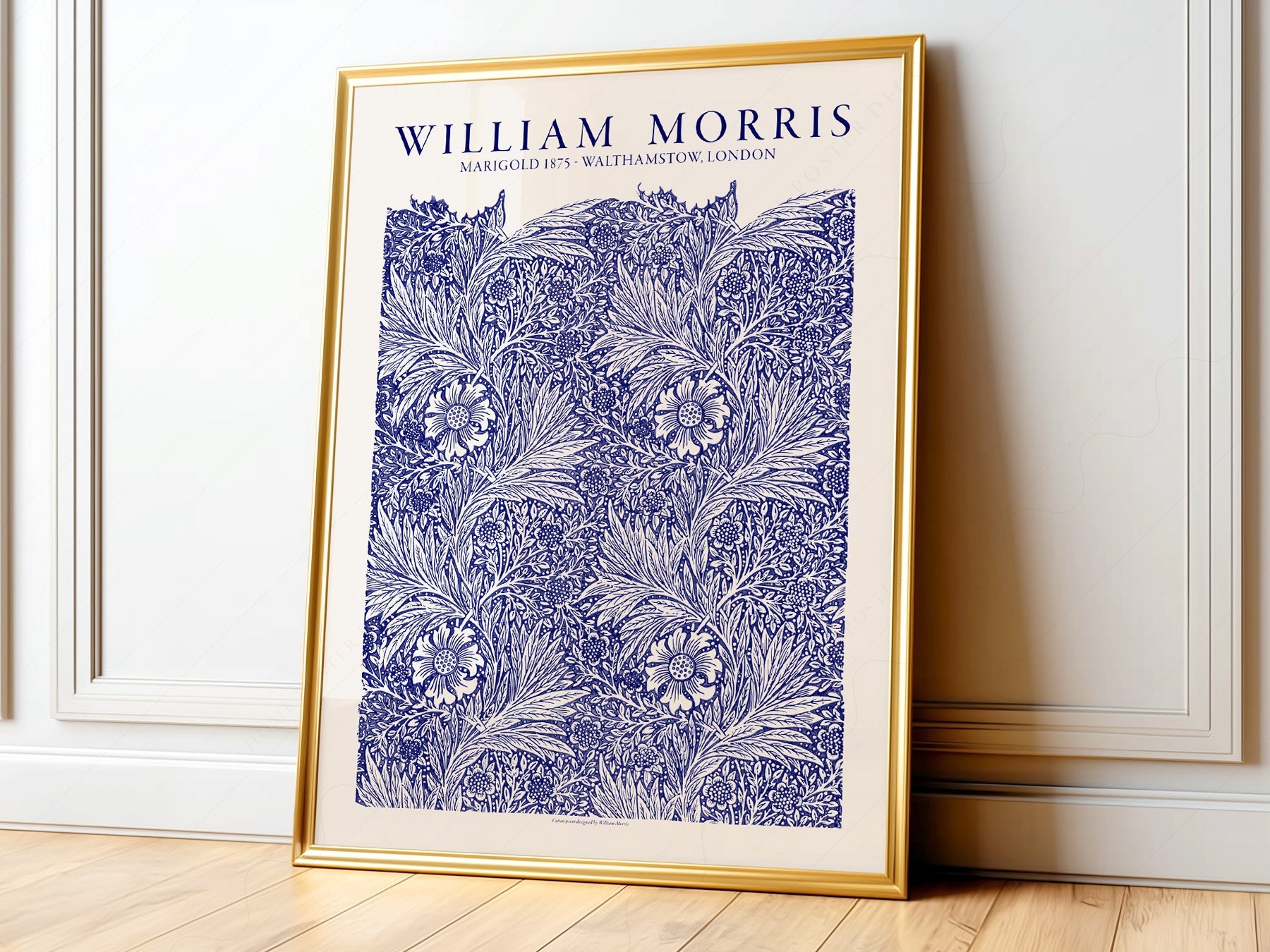 William Morris Marigold Art Print – Blue Floral Arts & Crafts Poster