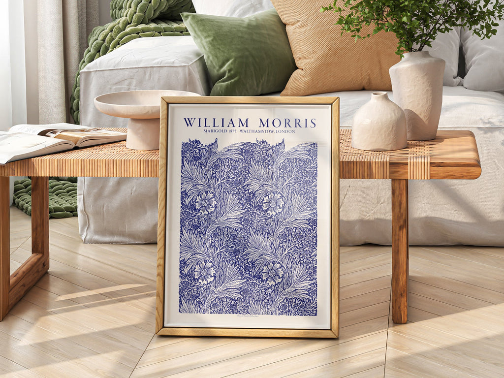 William Morris Marigold Art Print – Blue Floral Arts & Crafts Poster