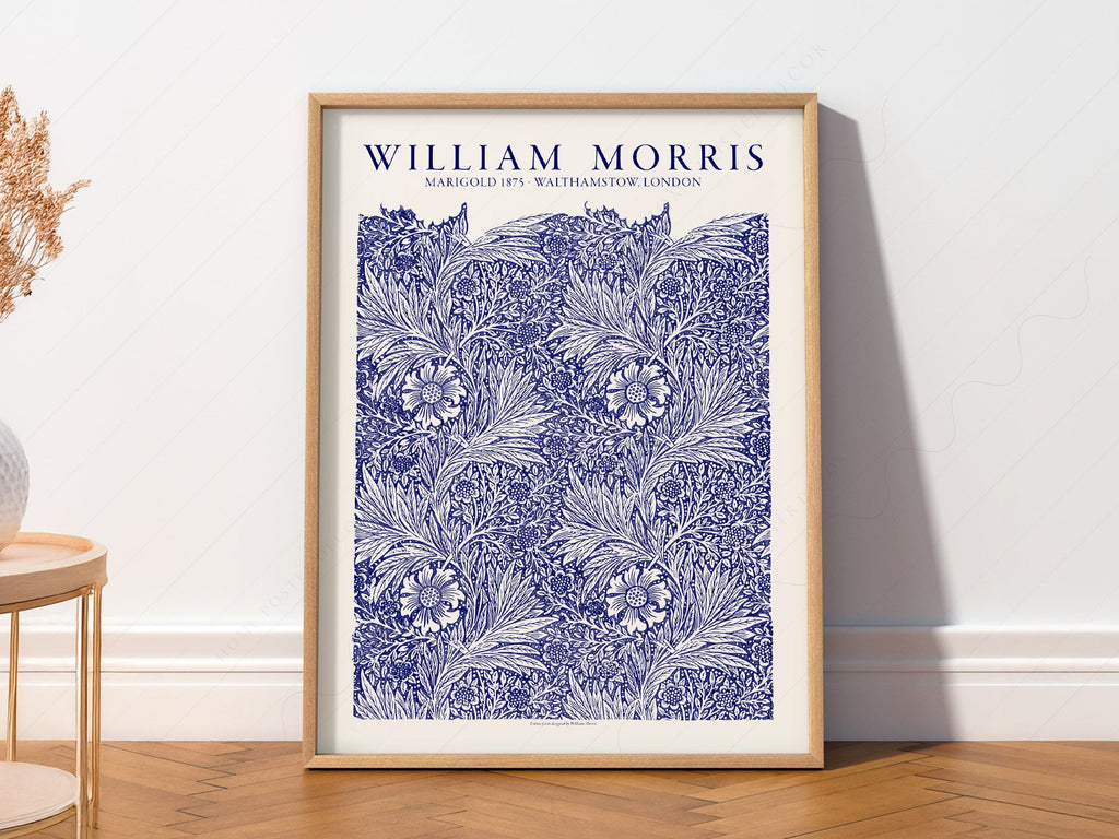 William Morris Marigold Art Print – Blue Floral Arts & Crafts Poster