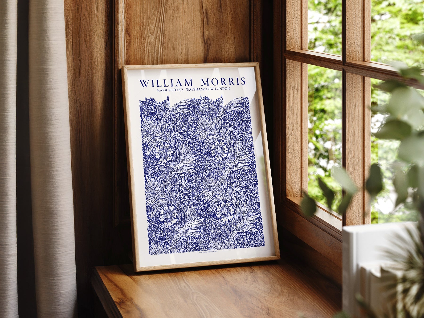 William Morris Marigold Art Print – Blue Floral Arts & Crafts Poster