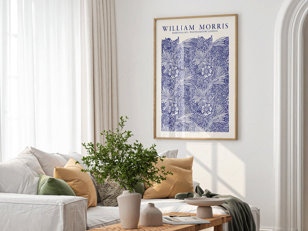 William Morris Marigold Art Print – Blue Floral Arts & Crafts Poster