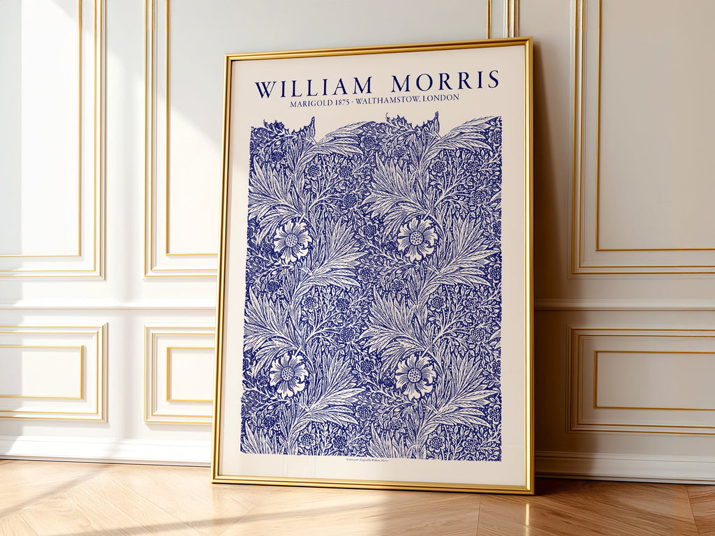 William Morris Marigold Art Print – Blue Floral Arts & Crafts Poster