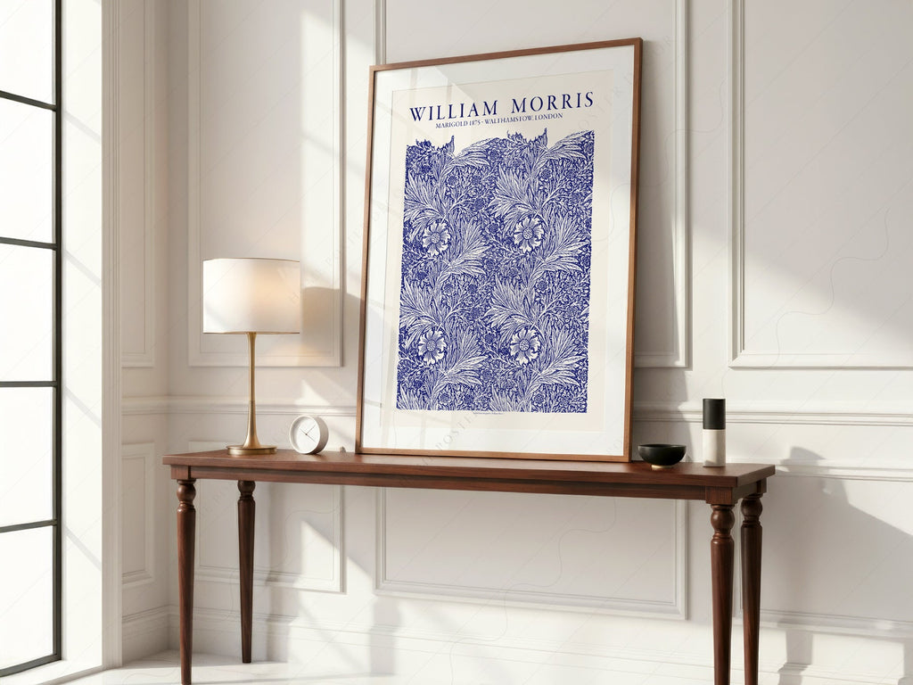 William Morris Marigold Art Print – Blue Floral Arts & Crafts Poster